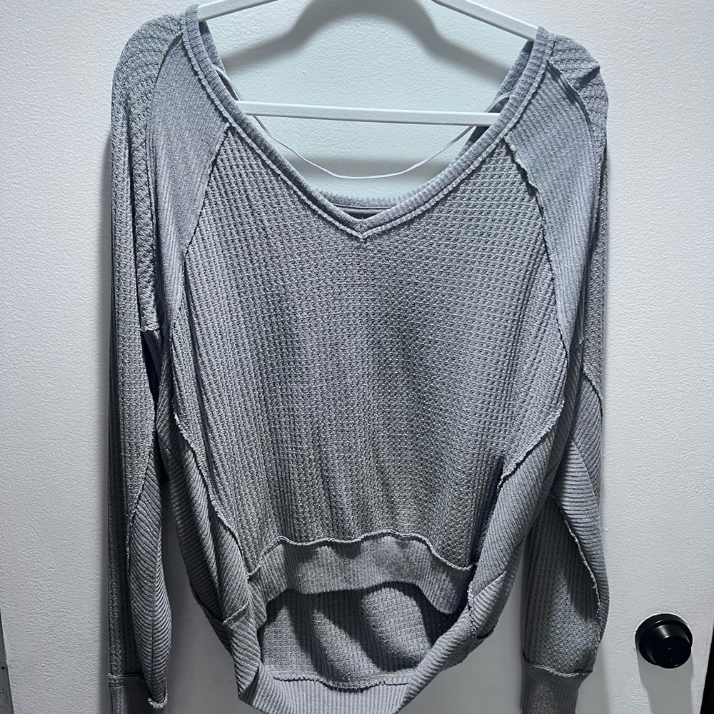 We The Free Gray Waffle Knit Top - Picture 2 of 4